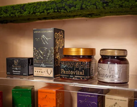 “Pantovital” Franchise for Sale - stand with products from deer maral antlers