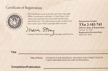 The author's technique for correcting varus deformity of legs is registered in the Library of Congress (USA)